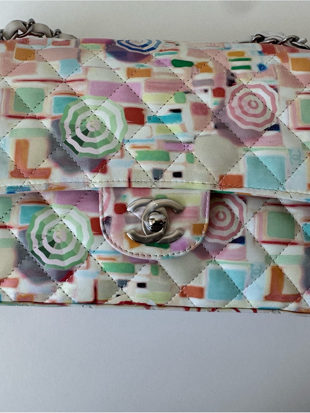 CHANEL Pastel Multicolor Quilted Shoulder Bag with Silver CC Lock